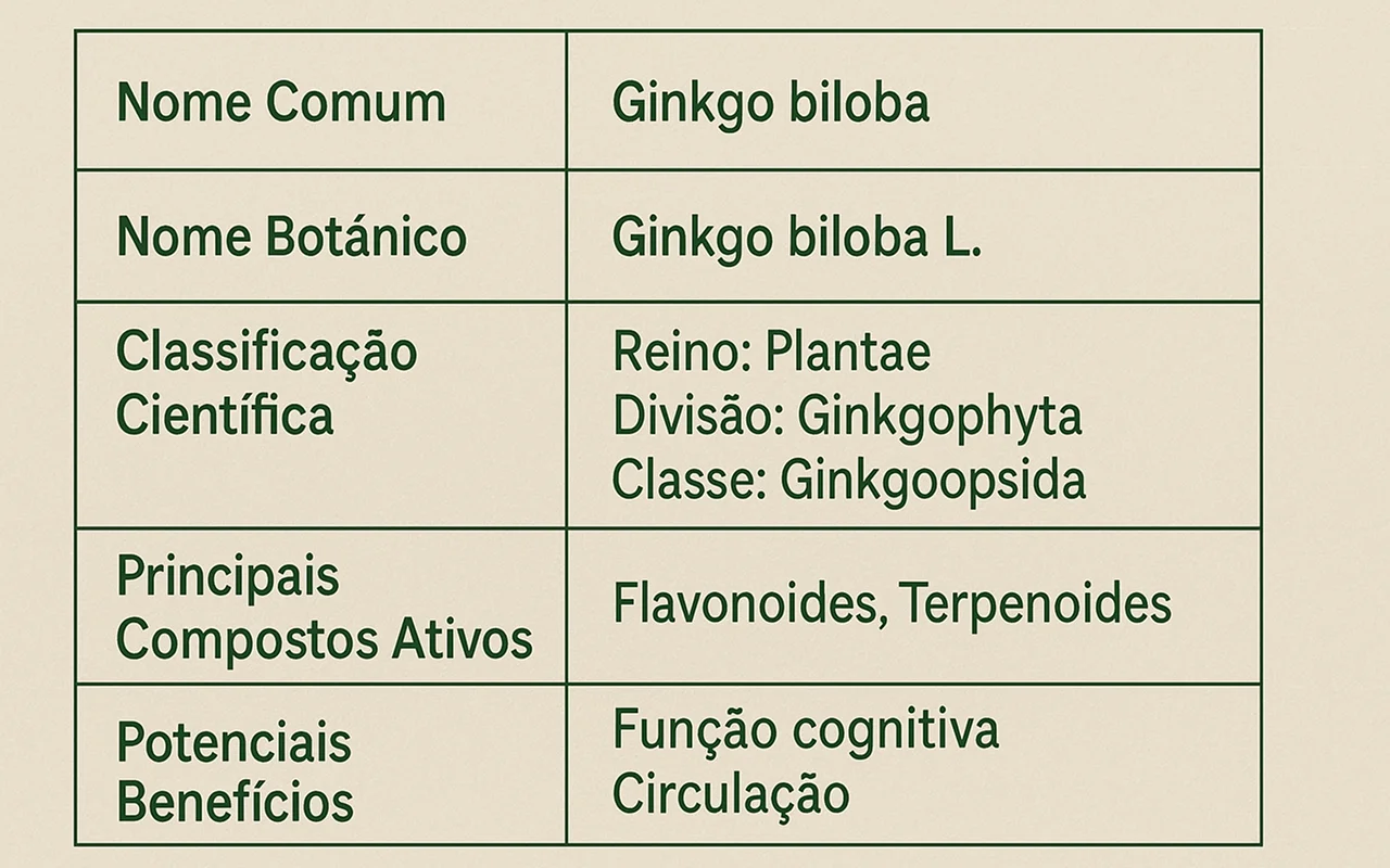 Tabela com informações sobre a ginkgo biloba