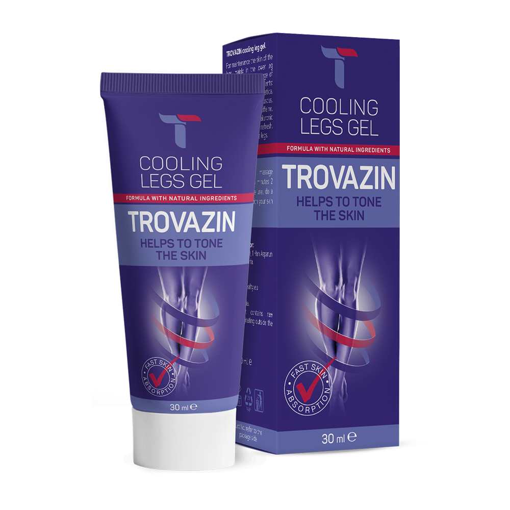 Trovazin Gel 30ml para pernas cansadas com efeito refrescante e embalagem destacada