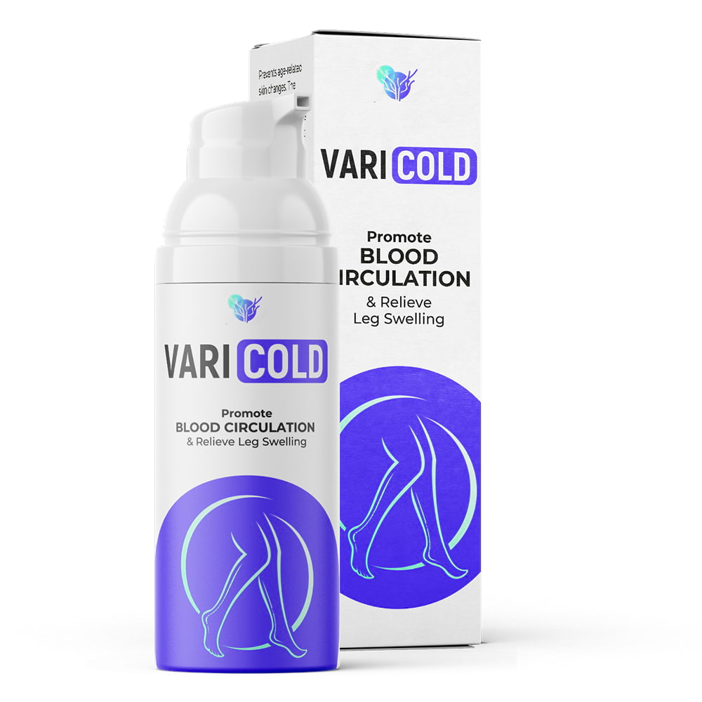 Frasco do gel Varicold e sua embalagem com destaque para uso tópico nas pernas