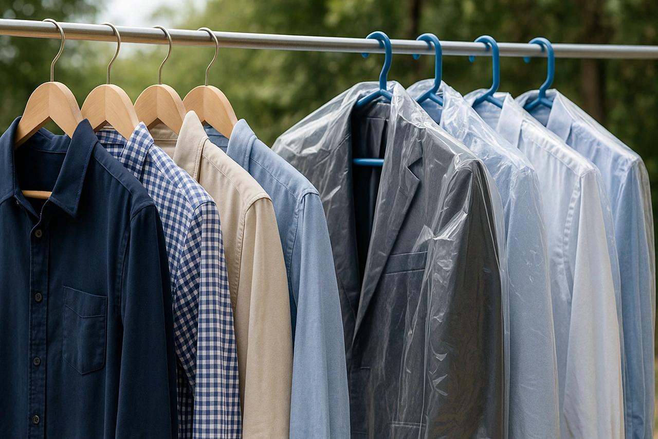 Roupas de lavagem a seco arejando ao ar livre