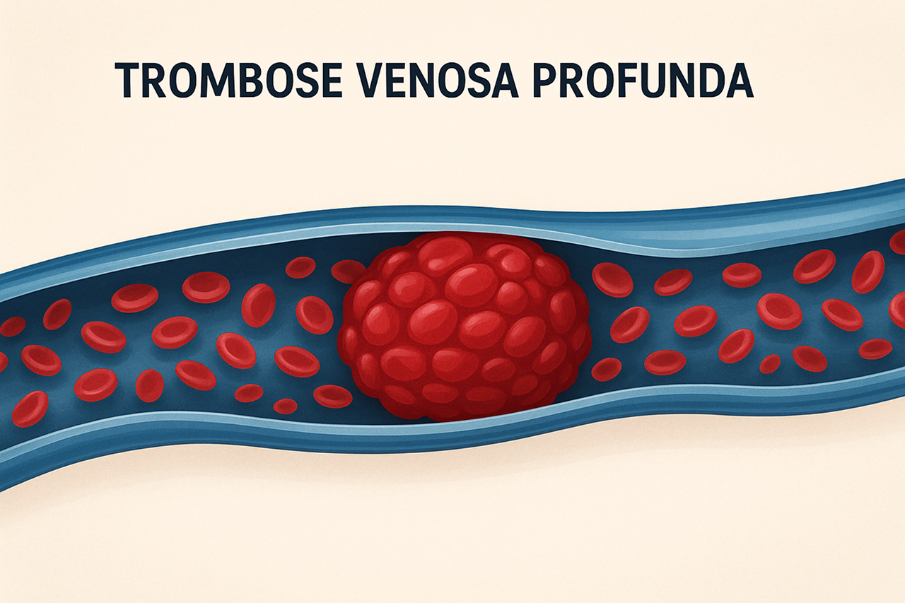 Representação de veia com coágulo causando trombose venosa profunda