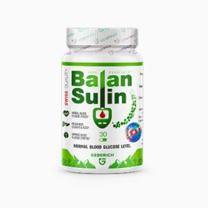 Frasco do suplemento Balansulin com 30 cápsulas, rótulo verde e branco, indicado para suporte nutricional e bem-estar diário.