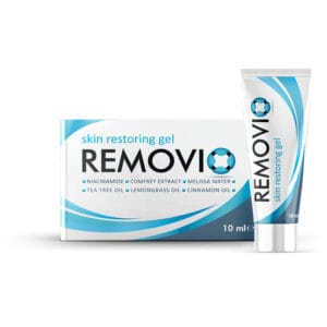 Embalagem do Removio Gel Cosmético para a Pele 10ml, produto de uso tópico vendido em Portugal