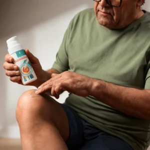 Homem passando gel na articulações