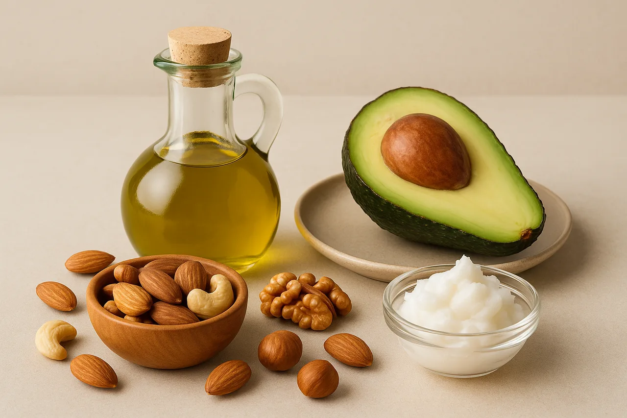 Alimentos naturais com gorduras saudáveis, incluindo banha de porco