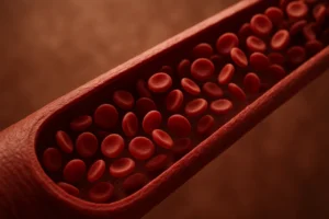 Tipo Sanguíneo e Riscos Imagem ilustrativa de um vaso sanguíneo com sangue fluindo