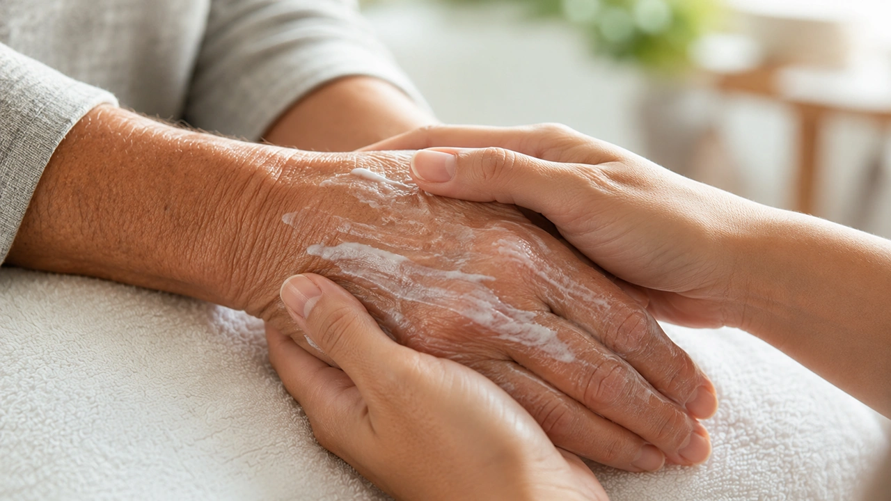 Mãos a receber cuidados especiais para prevenir danos nos nervos e neuropatia