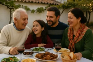 Família portuguesa a conviver, simbolizando tradição e cultura