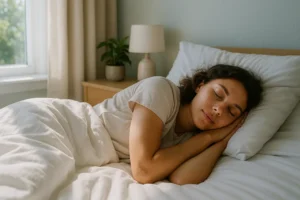 Pessoa a dormir num quarto fresco promovendo um metabolismo ativo durante o sono