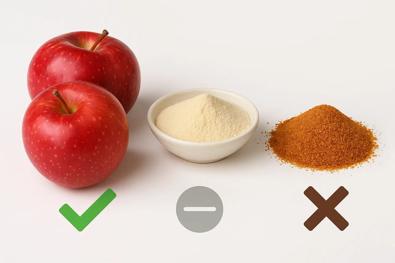 Saúde do Diabético - Comparação entre açúcar de maçã, açúcar de coco e frutas frescas em contexto de saúde