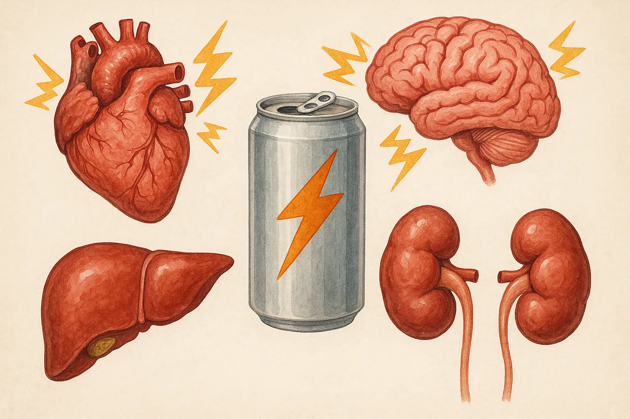 Saúde do Coração - Ilustração dos órgãos afetados pelo consumo de bebidas energéticas