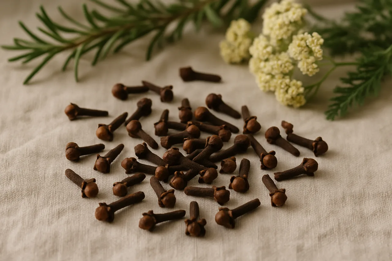 Cravos-da-índia secos sobre tecido natural