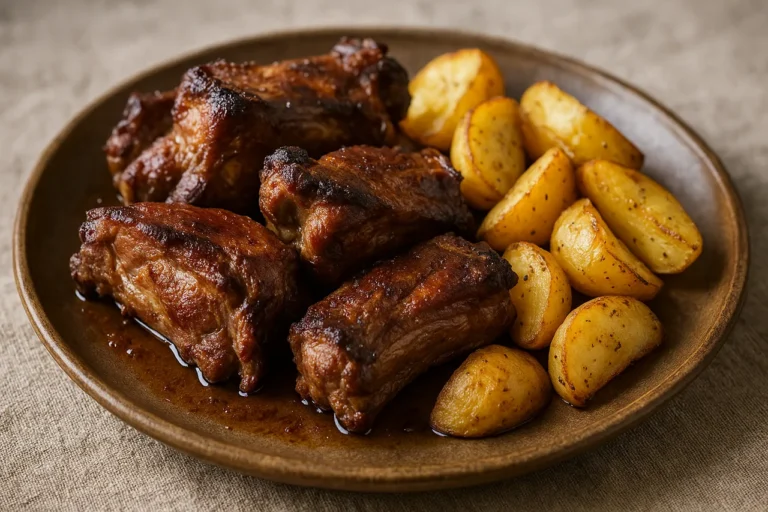 Queixadas de porco assadas no forno com batatas, prato tradicional português