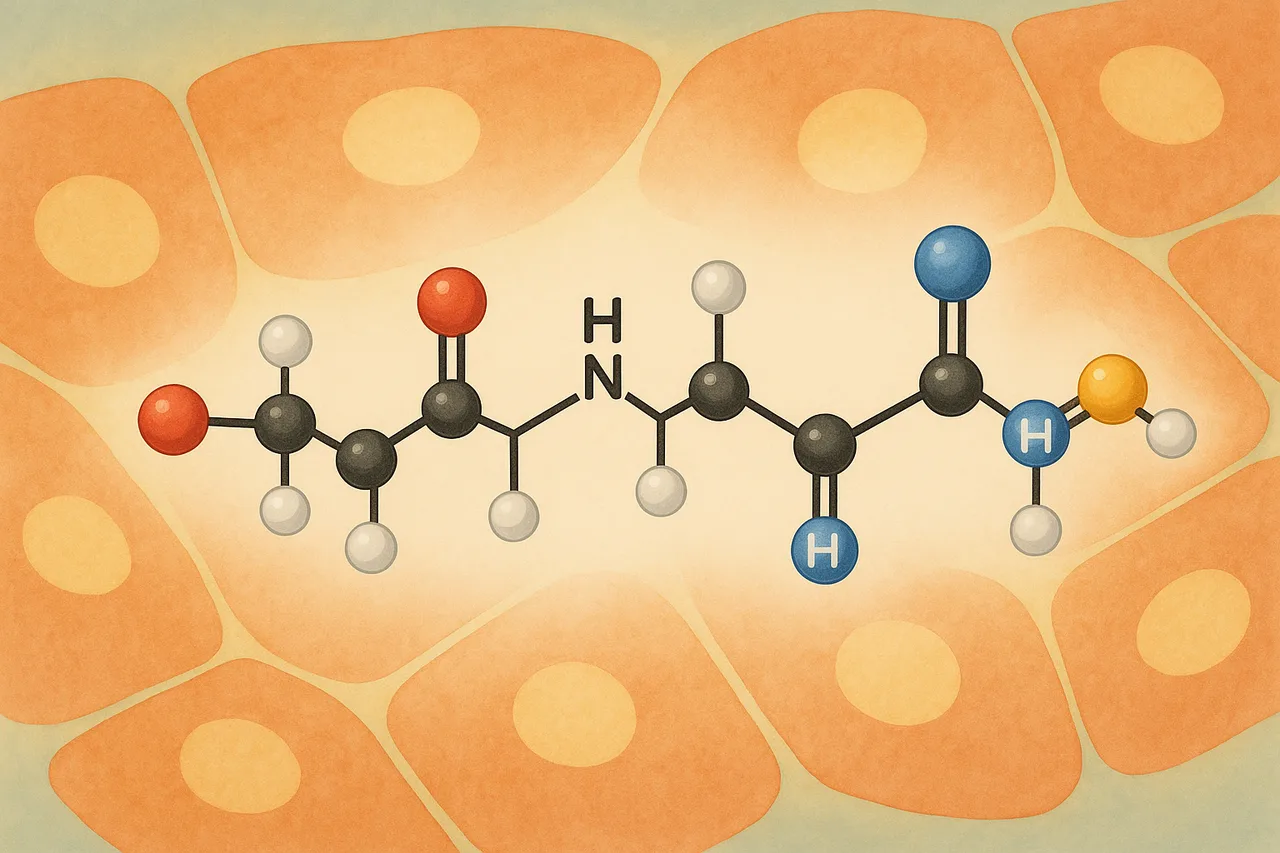 Moléculas de glutationa ilustradas sobre fundo de células do fígado, destacando capacidade antioxidante