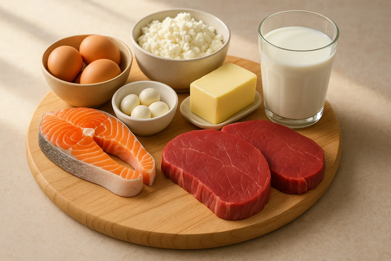 Fontes alimentares ricas em Suplementação de Vitamina B12 como carne, ovos e laticínios